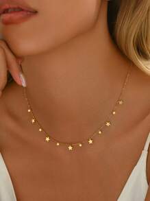 LIEBEIRIS 1 pieza Collar con colgante múltiple de estrella chapado en oro de 18K, acero inoxidable para uso diario y regalo de damas
