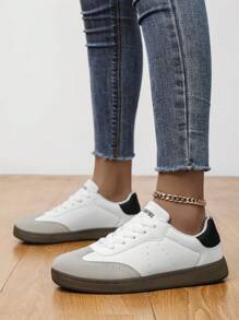 Scarpe sportive casual da donna di taglia grande, scarpe sportive da skateboard per uso all'aperto - Bianco - Visualizzare 3