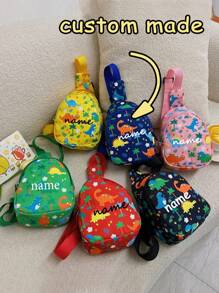1pc Nylon Zipper Closure Kids Bag, Customized Text, Name Bag With Cute Dinosaur Pattern, Baby Coin Purse, Chest Bag For Boys And Girls, Suitable For All Occasions, Comfortable And Adjustable Shoulder Straps, Multifunctional, Suitable For Playing And Going To School, Perfect Gift For Friends And Relatives - Dinosaur Chest Bag - View 2