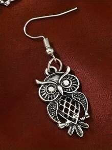 1 Pasang Anting Rumbai Kreatif Bergaya Bohemian Vintage dengan Desain Burung Hantu Berongga untuk Wanita, Cocok Sebagai Hadiah Liburan - anting-anting - View 3