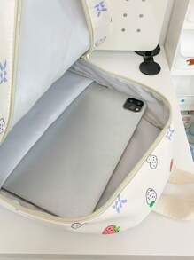 新款可爱草莓设计大容量学生背包，时尚学院包，时尚旅行包。 - 白色 - 查看 7