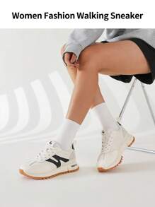 somiliss 2025 New Sports Style Anti-Slip Women's Casual Sneakers, Front Lace-Up, Synthetic Leather & Fabric, Breathable & Comfortable, Tennis/Running Shoes, Classic Retro Flat Low-Top Outdoor Walking Shoes, Black & White