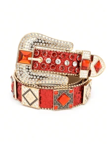 1件男女通用纯色朋克风腰带，饰有水钻和亮片，街头摇滚时尚腰带，休闲、商务、送给男友、丈夫、父亲、男士的礼物，日常穿着，时尚，青少年，户外，度假，运动，旅行，街头，波西米亚风，复古秋季，万圣节秋冬配饰，适合青少年、青年、男士，休闲，户外，运动，度假，毕业礼物，生日礼物，日常穿着