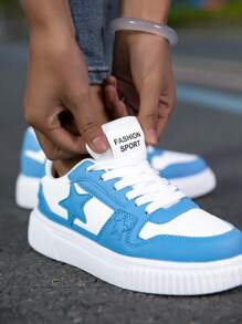 Zapatillas de lona con diseño de estrellas, de estilo casual y plataforma, con cordones, para uso unisex, para mujer - Azul - Ver 10