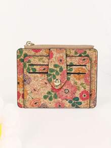 1pc Unisex Vintage Style Coin Purse 9 Card Slots Printed Pattern Soft Cork Material Suitable For Daily Use Card Holder Wallet Business Card Holder Credit Card Holder Id Card Holder Women For Women Mini Wallet Card Wallet