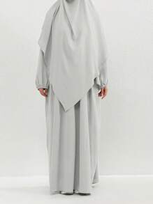 1 Set Solid Color Breathable Fabric Women Hijab And Muslim Abaya, Suitable For Women's Daily Wear For Dress - Black - View 7