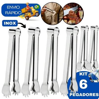 Kit 6 Pegador De Gelo Frutas Alimentos Bar Drinks Carnes Churrascaria Multiuso Aço Inox