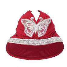 Casual Polyester Embellished Beaded Bow Decor Rhinestone Mesh Top Baseball Cap/Visor Hat For Women, Summer