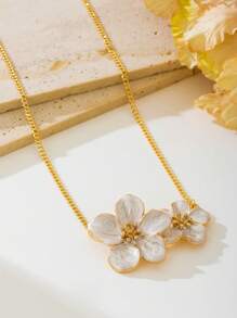 1 件女士优雅白花五瓣设计油滴吊坠项链 - 白色 - 查看 5