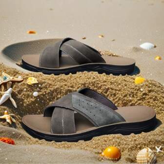 2025 New Men's Handmade Colorblock Sandals, Cross Strap, Breathable Non-Slip Lightweight Beach Outdoor Casual Slippers, Breathable Street Fashion Flip-Flops