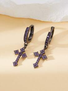 1 对哥特朋克十字紫色吊坠耳环，适合女性派对、聚会和日常佩戴