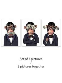 1/3Pcs, Optional Frame, Monkey Canvas Wall Art Deco, Classic, Modern Styles - Animal Theme Ink Art Prints - Indoor & Outdoor Use, Home Office, Living Room, Bedroom, Bathroom, Restaurant Decor - Spring & Summer Seasonal