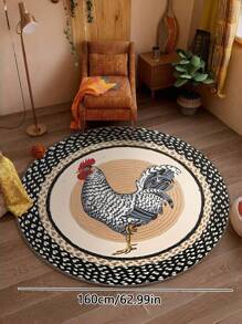1PC Rooster Print Round Area Rug 5.25ft Non-Slip Machine Washable Carpet For Bedroom Living Room Bathroom And Indoor/Outdoor Door Mat Black/Gray/Cream