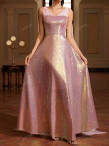 Women Elegant Romantic V-Neck Party Dress, Wedding Guest Dress, Formal Dress, Evening Dress, Gown