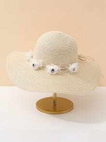 1pc Women's Summer New Chiffon Floral Beach Hat, Woven Straw Hat, Large Brim UV Protection Sun Hat For Outdoor Travel - Round Straw Hat - View 13