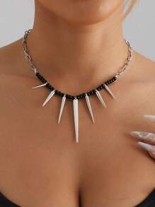 1pc Punk Faux Pearl Beads Chain Spikes/Cross Choker Necklace Hiphop Fashion Rock Gothic Jewelry Gift - White - View 3