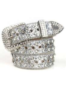 1 件适合大码女士和男士的闪亮水钻腰带 - 非常适合西部女牛仔和牛仔装、连衣裙和牛仔裤 - 銀色 - 查看 8