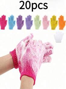 20 piezas/1 pieza Guantes exfoliantes de baño reutilizables para fregar, lavarse la espalda, masajear y exfoliar el Body, accesorios de limpieza corporal para decoración del baño en el hogar, de vuelta a la escuela