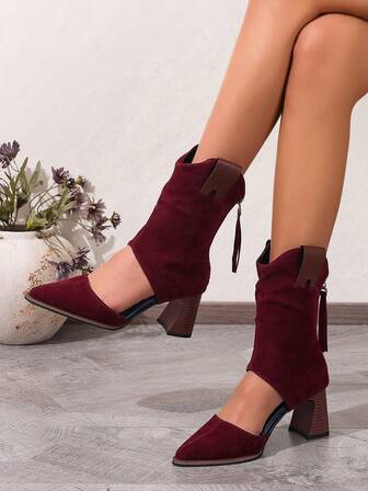 Un par de zapatos de mujer, sandalias de tacón alto casuales para mujer, botas de mujer con diseño hueco y transpirable, botas de mujer con tacón grueso y cremallera trasera, botines de mujer, zapatos de boda casuales y cómodos para mujer