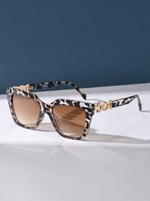 男女通用复古豹纹方形框架塑料太阳镜，波西米亚风格时尚眼镜，经典设计，适合户外旅行海滩休闲装，夏季防紫外线驾驶眼镜 - 彩色 - 查看 4