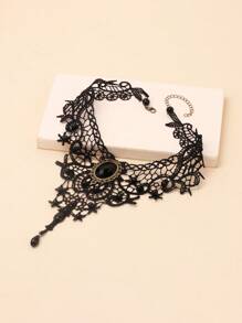 Women's Black Choker Necklace Set, Including Velvet Choker, Lace Choker, Daisy Choker, Gothic Choker, Punk Lace Choker, And Classic Choker - Black - View 5
