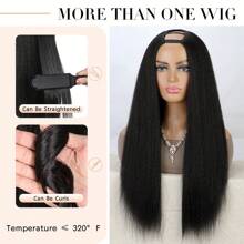 U Part Wig Kinky Straight Wigs For Women, 26 Inch Yaki U Part Synthetic Straight Half Wig, Pgraded Clip In Wigs Yaki Straight U Part Extension Full Head U Shape Wig Clip In U Part Wig