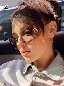 时尚 Y2K 眼镜 复古无框矩形眼镜 时尚运动眼镜 运动粉色镜片 时尚女士服装配饰眼镜