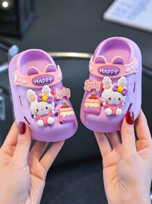 Kids Summer Cartoon Rabbit & Bear Breathable Beach Slippers - Purple - View 2