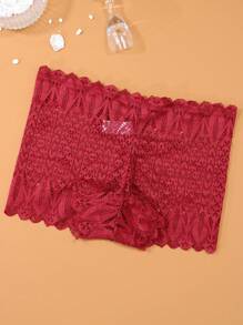 1 件装女士性感内衣蕾丝平角内裤女士内裤平角裤酒红色 - 酒紅色 - 查看 4