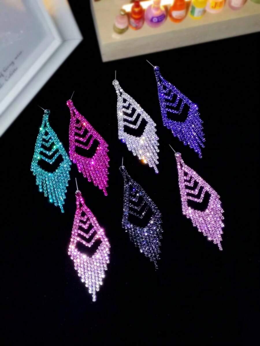 Glamorous Spring Lavender CZ Crystal Tassel Earrings Stud Dance Club Party Graduation Jewelry 1 Pair