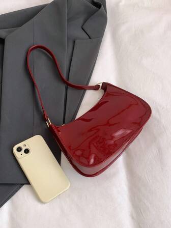 Solid Color Embossed Geometric Shoulder Bag With Zipper For Women, Fashion Retro Zipper Casual Waterproof Handbag For Teen Girls, Women, College Students, Suitable For Office, Work, Business, Commuting