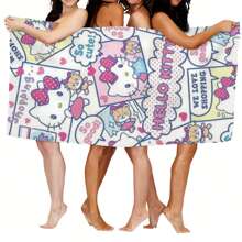 Sanrio 1pc Sanrio Kuromi Hello Kitty My Melody Cartoon Design Beach Towel, Quick-Dry, Cute Cartoon Animal Combo Pattern, Minimalist Style, Single-Sided Printed Hemmed, Essential For Beach/Bath, 70x150cm/80x160cm
