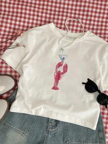 Y2K、龙虾鸡尾酒、印花女士休闲运动短款上衣、中国新年、农历新年、马年、春节、新年快乐、情人节、情人节礼物、送她的礼物、返校服装、校园穿搭灵感、返校必备单品、开学第一天穿搭、2026返校穿搭 - 白色 - 查看 2