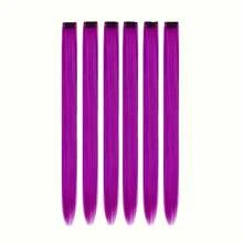 Set de 6 extensiones de cabello sintéticas rectas de colores de 22 pulgadas para resaltar el cabello en fiestas, para mujeres