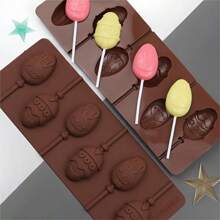 1/2pcs 6-Cavity Silicone Lollipop Mold Set - DIY Chocolate, Candy, Soap, Ice Pop, Frozen Treat Maker - Reusable And Easy To Clean Baking Tray, Non-Stick Chocolate Making Tool, Oven & Freezer Friendly - Brown - View 5