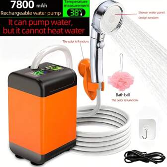 Portable Rechargeable Electric Shower Head With Digital Display, Adjustable Water Temperature And Pressure, Suitable For Pet Bathing Bathroom Decor Summer