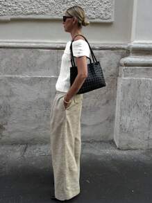 春夏新款白色露肩短款针织上衣女修身休闲罗纹J领时尚优雅通勤风毕业季 - 白色 - 查看 7