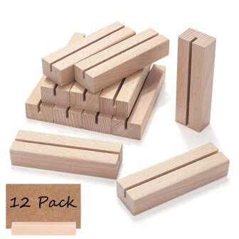 12 PCS Rustic Wooden Place Card Holders - Elegant Table Number Stands For Weddings, Parties & Events, Acrylic Sign Holders Perfect For Menus, Name Cards & Table Decorations