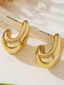 极简奢华泪珠设计时尚耳环，高端休闲优雅风格 - 金色簡約時尚水滴耳飾 - 查看 5