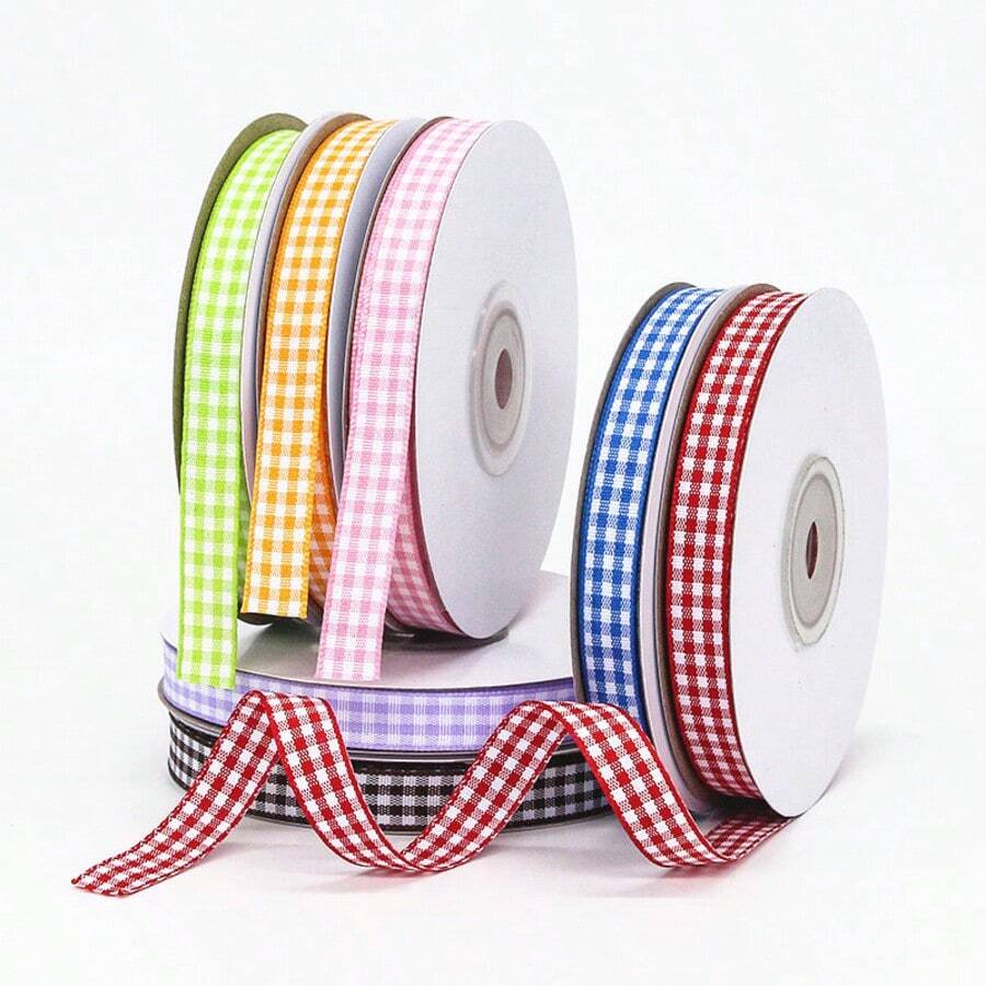 1 卷 5 码 10 毫米格子丝带网格印花丝带适用于家庭婚礼圣诞装饰 DIY 礼品包装丝带蝴蝶结