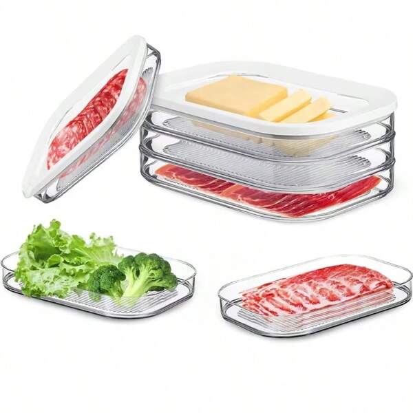 3-lagiger Deckel transparenter auslaufsicherer Gefrierbehälter Lebensmittelbehälter-Set, 1 Stück - wiederverwendbar, dicht für gekochtes Fleisch, landwirtschaftliche Erzeugnisse und Snacks - ideale Küchenorganisation, Kühlschrankfrischeschüssel Küchenausstattung
