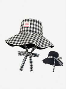 1pc Women Reversible Checkered Bucket Hat, Tie Closure, Casual Sunscreen Hat For Spring/Autumn, Suitable For Outdoor And Daily Use - MZ2679 - View 9
