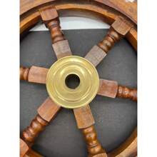 12'' Antique Vintage Nautical Wooden Steering Wheel Wall Decor - Round Ships Design For Maritime Themed Interiors - Default - View 4