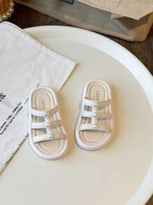 Kids Soft-Sole Slippers, Korean-Style Girls Pearl Decor Open-Toe Sandals, Fashion Children Slides