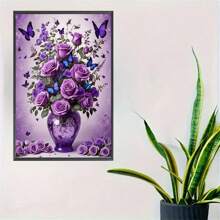 5D Diamond Painting Kit, Round Diamond Floral & Butterfly Art, Canvas Mosaic Craft Set, Frameless, 11.81x15.75 Inches, With Hanging Chain, Suitable For Home & Garden Decor, Handmade Gift