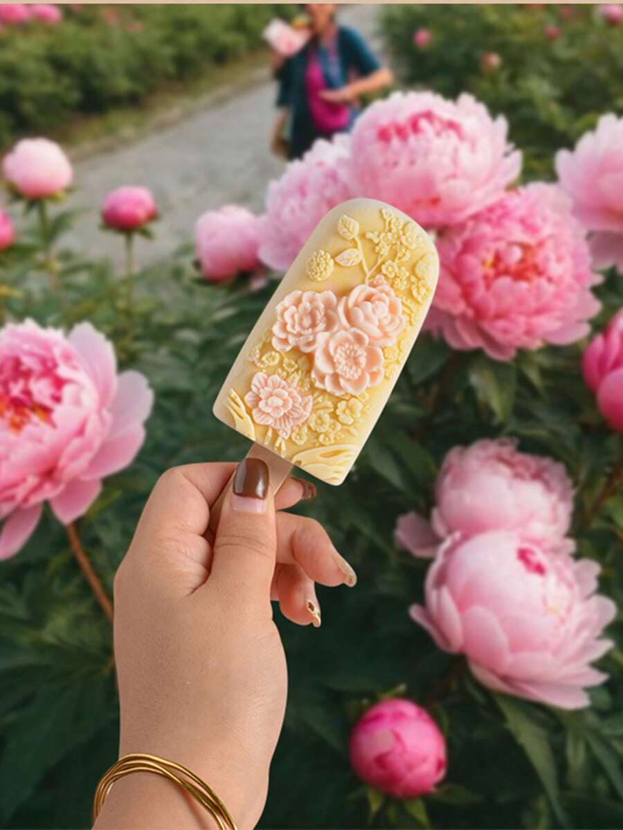1pc Handmade Floral Ice Cream Mold, DIY Chinese Carved Ice Cream/Ice Pop Silicone Mold