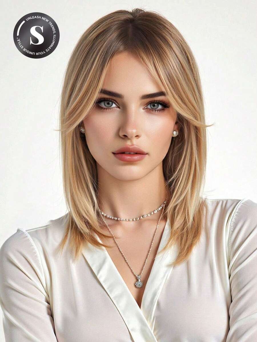 14 Inch High Quality Women's Wig, Natural Brown Color With Bangs And Layered Style, Made Of Heat-Resistant Synthetic Fiber, Suitable For Vacation, Travel, Cosplay, Parties And Daily Wear