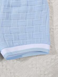 2pcs/Set Summer New Baby Boy Jacquard Fabric Polo Neck Shirt And Casual Shorts - Blue - View 6