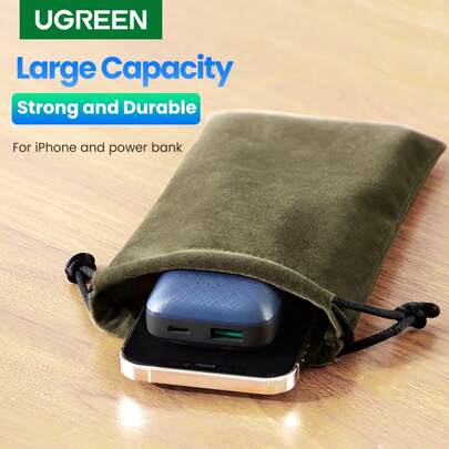 UGREEN 19*12cm Pouch Bag For Power Bank TWS Earbuds Flannel Bag Mobile Phone Accessories Portable Waterproof Drawstring Protection Bag Cable Organizer Polyamide