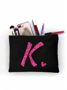 化妆包、化妆袋、钱包、字母A-Z图案、洗漱用品收纳包、拉链手机袋、铅笔盒、手拿包、教师礼物、女士旅行必备、女孩礼物、化妆工具、化妆刷收纳袋、节日必备、节日旅行包、旅行配件 - 黑色 - 查看 27